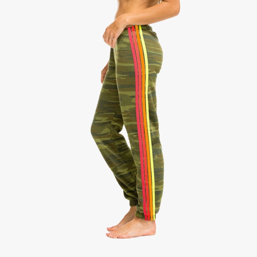 Aviator Nation 4 Stripe Sweatpants in Camo/ Neon